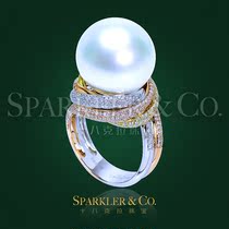 18 karat jewellery (custom) natural seawater pearl color 18K gold diamond hao hua kuan ring for women