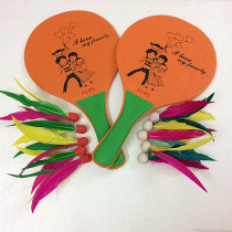 (1 pair of board bats 10 balls) double-sided cartoon color board feather racket three hair racket