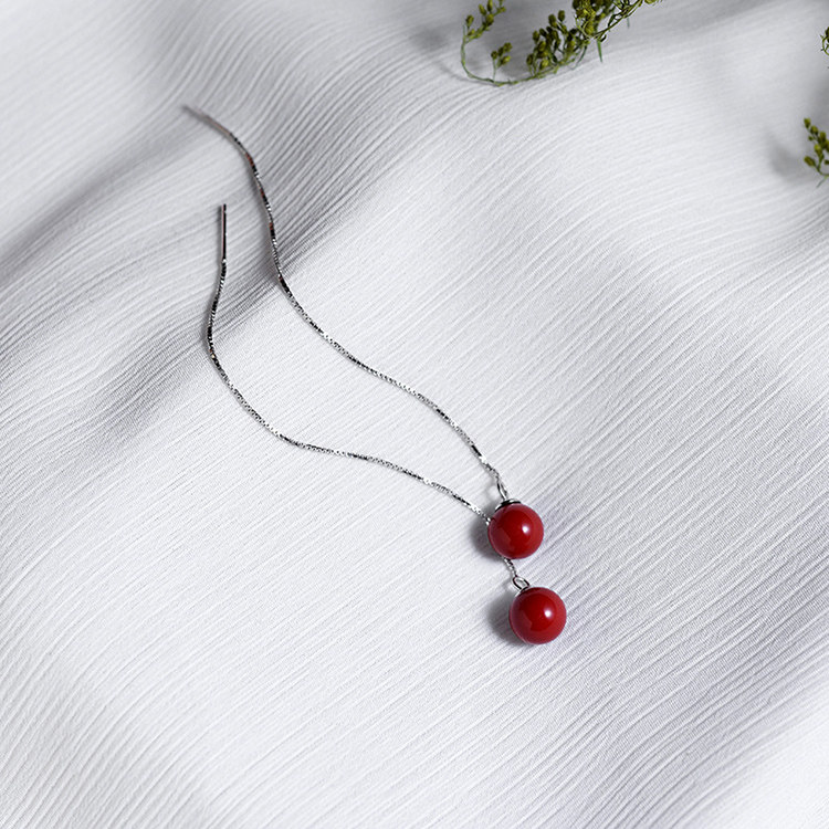 s925 pure silver pearl earline female 2021 Korean version bride's life red temperament Jane about a long version of the stream Sooear