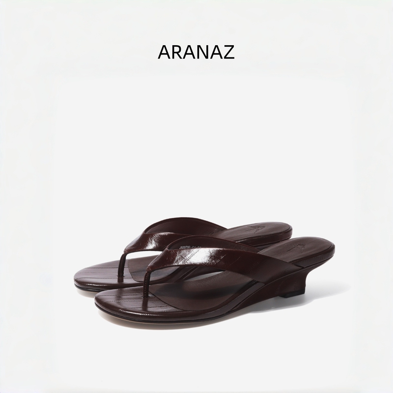 Aranaz Summer Flip-Flops for Women 2026 New Fashion Genuine Leather Open-Toe Wedge Sandals for Women