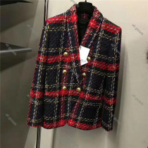 Discount Village 2021 autumn and winter New Ladies woven small suit coarse flower tweed double breasted jacket suit woman