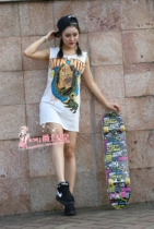 Rock Harajuku style hip hop letter print long slim sleeveless round neck vest loose cotton top T-shirt