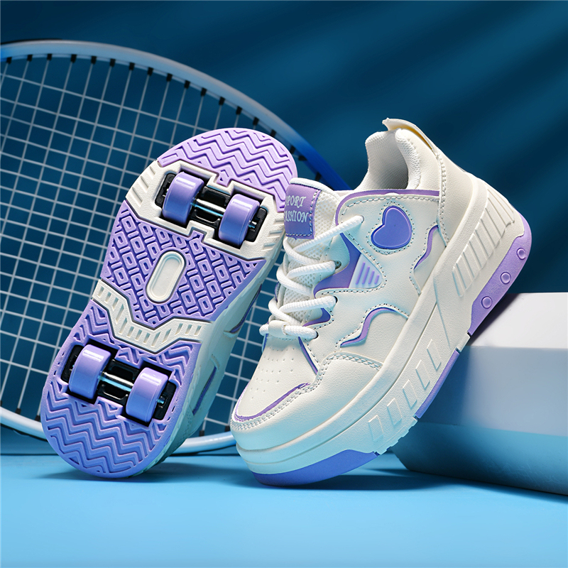 Trendy Girls' Roller Shoes with Four Wheels and Double-Row Skates, Children's Two-Way Sports Shoes, Boys' Eight-Wheel Transforming Roller Skates