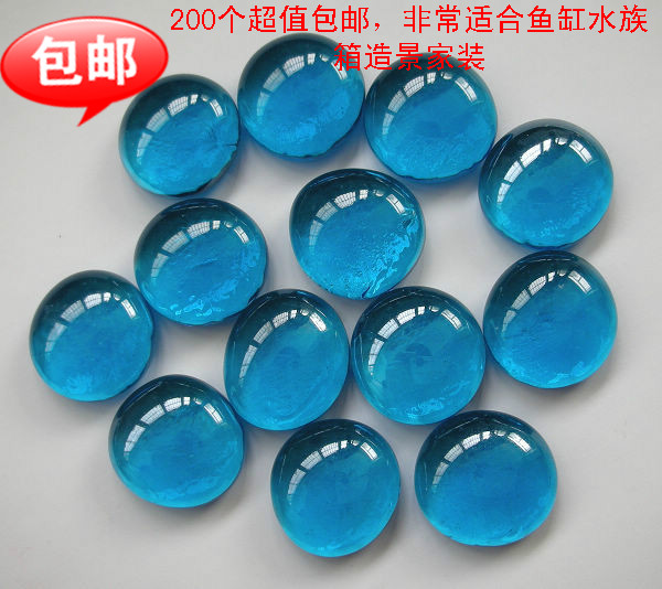 200 sea blue glass beads Flat Beads 2 cm Waterite Clay Fish Tank Aquarium Building Stones