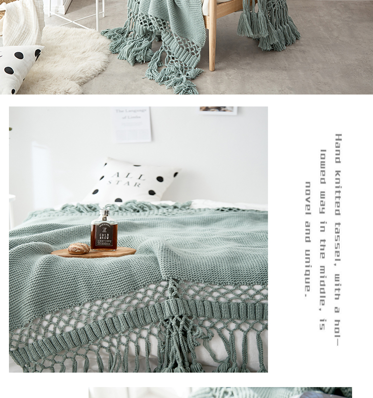 chăn tay dệt kim American chăn sofa đạo cụ trang bìa bức ảnh rỗng tua chăn thú chăn mền chăn trí - Ném / Chăn mền nỉ nhung