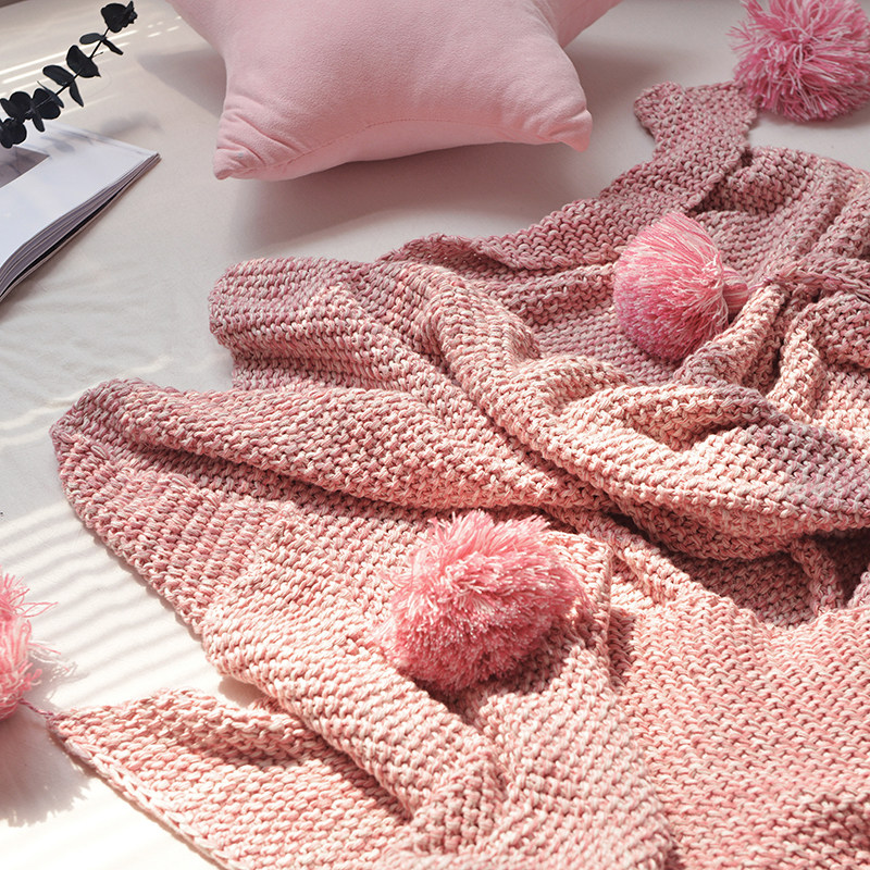 Full Cotton Pure Color Wool Thread Cover Blanket Pure Cotton Tapestry Blanket Knit Air Conditioning Blanket Lantern Ball Blanket Sofa Blanket Decoration Blanket