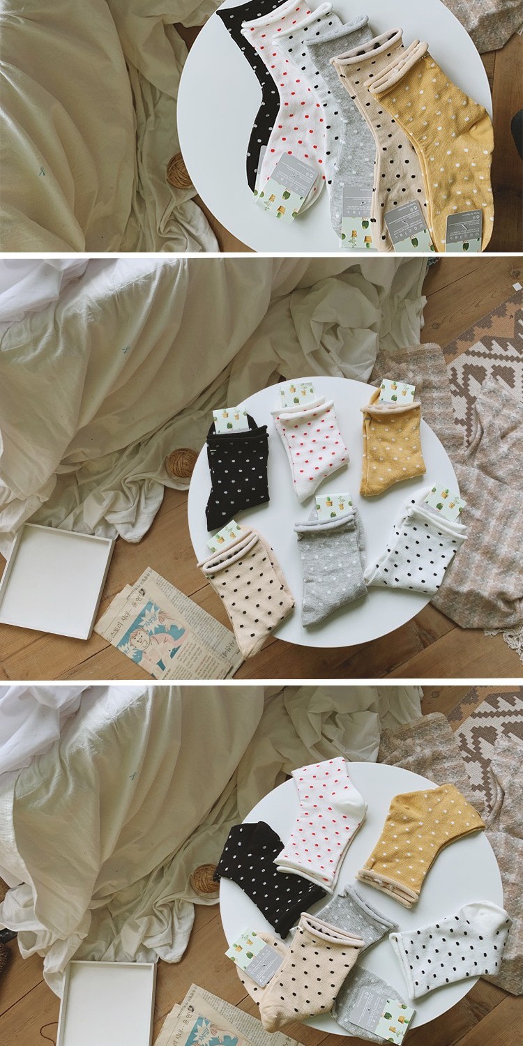 Mùa xuân hè retro chấm bi nữ vớ phiên bản Hàn Quốc của gió uốn cong polka dot cotton nữ ngắn ống dài - Bít tất nữ vớ nike