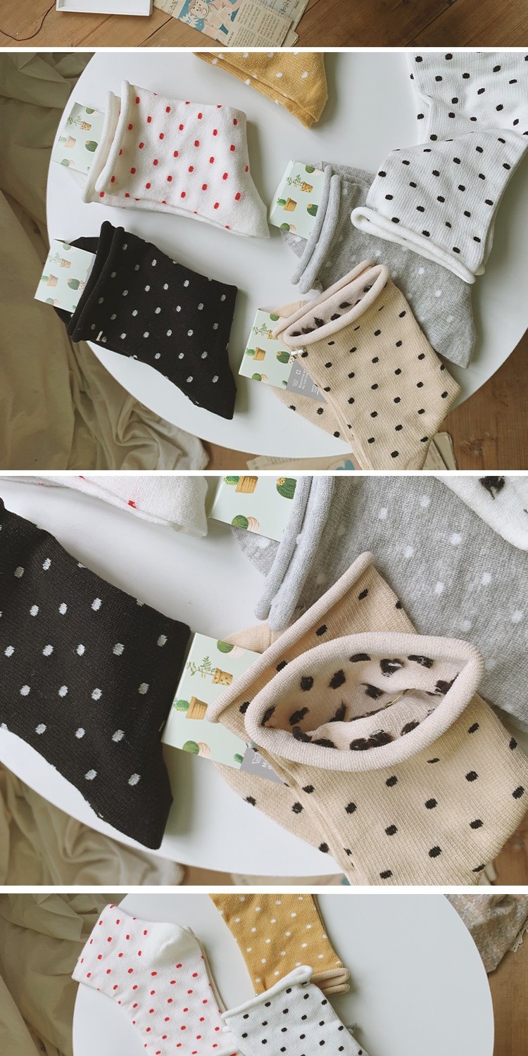 Mùa xuân hè retro chấm bi nữ vớ phiên bản Hàn Quốc của gió uốn cong polka dot cotton nữ ngắn ống dài - Bít tất nữ vớ nike