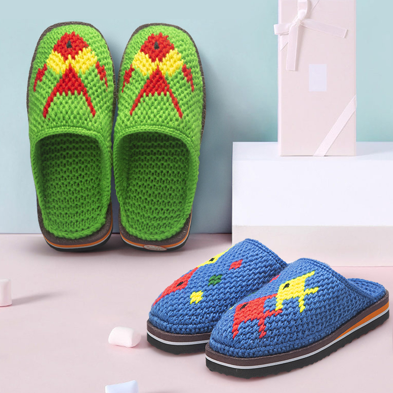 2024 New Style Handmade Crochet Wool Slippers for Men and Women, Wedding and Home Shoes, Non-Slip and Wear-Resistant Finished Shoes