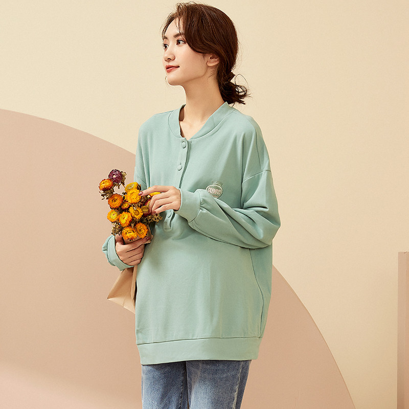 (Flip-two Wear) Pregnant Woman pregnant woman Spring and autumn Korean version of Knitted Sweatshirt Fashion Boomer out for pregnant woman Long sleeve blouse