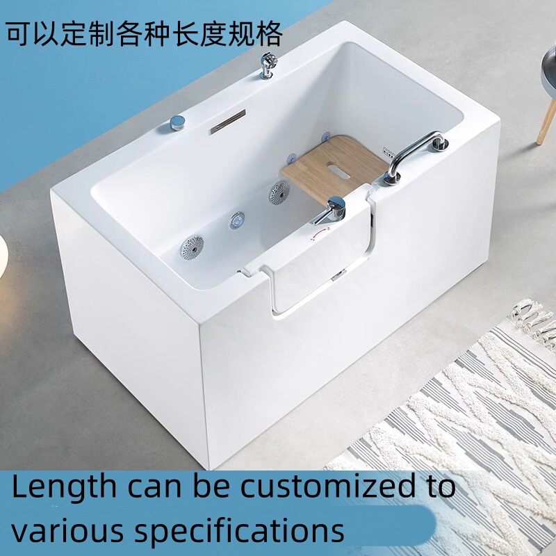 Elderly-Friendly Barrier-Free Open-Door Walk-In Bathtub, Acrylic Small-Sized Freestanding Open-Door Spa with Handrails for Home Use