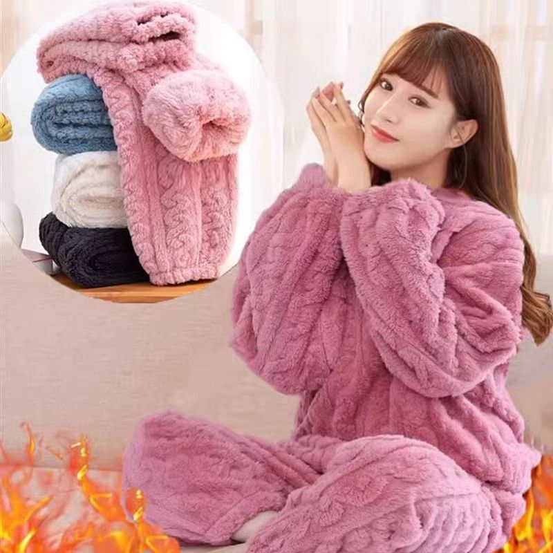 Coral Velvet Thickeneded Pajamas Set for Women, Autumn and Winter Loose, Warm and Cute Flannel Casual Home Clothes That Can Be Worn Outside Coral Velvet Thickeneded Pajamas Set for Women, Autumn and Winter Loose, Warm and Cute Flannel Casual Home Clothes That Can Be Worn Outside