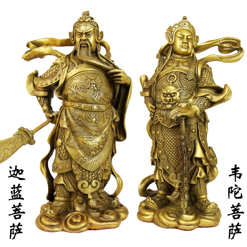Pure Copper Guan Gong Wei Tuo Dharma Guardian Buddha Statue Civil and Martial God of Wealth Kalan Bodhisattva Guardian God of Wealth Home Store Lucky Decoration