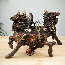 Pure copper unicorn ornaments a pair of town houses Zhaocai fire unicorn large living room home shop porch company crafts