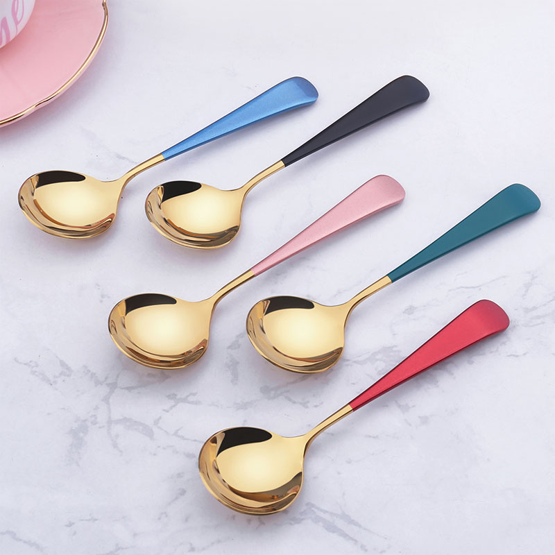 304 stainless steel small round spoon small rice spoon Children's tablespoon thickened sweet soup spoon ins nets red and creative cutlery