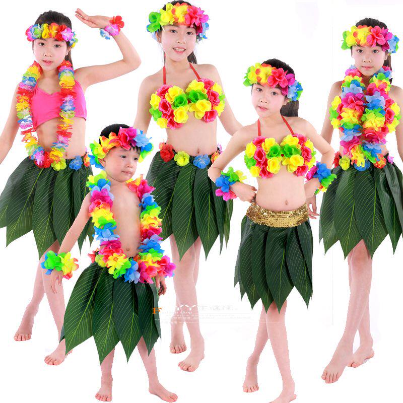 Children's grass skirts dance suit leaves skirt Parent-child Table Performance Clothing Thickening Clothing Dance Floras 5 6 pieces