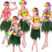 Childrens hula suit Leaf skirt Parent-child performance clothing thickened clothing dance garland 5 6-piece set
