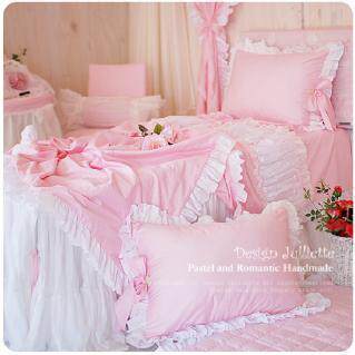 Exit Korea lace powder to the princess bed Bedding Pink Pure Cotton Four Pieces Can Be Set For Special Size