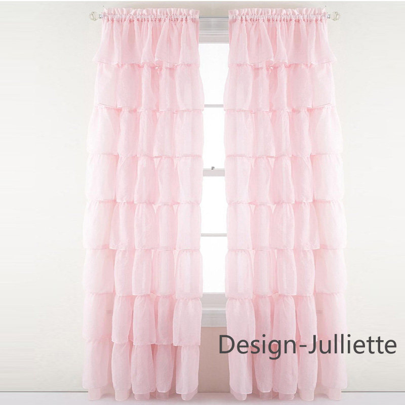 Design-Julliette Korean style cake princess pink living room bedroom window curtain cloth art curtains for hot selling