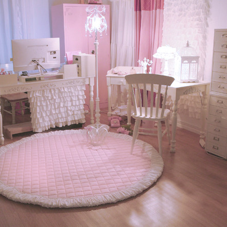 Environmental protection pink and tender house Korean style quilted princess pink floor mat princess living room bedroom study custom-made thickening