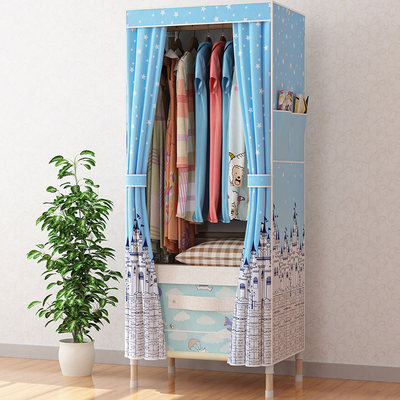 衣柜简易布衣柜实木加固加粗单人家用经济型组装收纳布艺挂衣衣橱