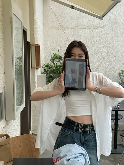 Halo Luu白色条纹天丝防晒衬衫女夏季薄款宽松上衣慵懒风长袖衬衣