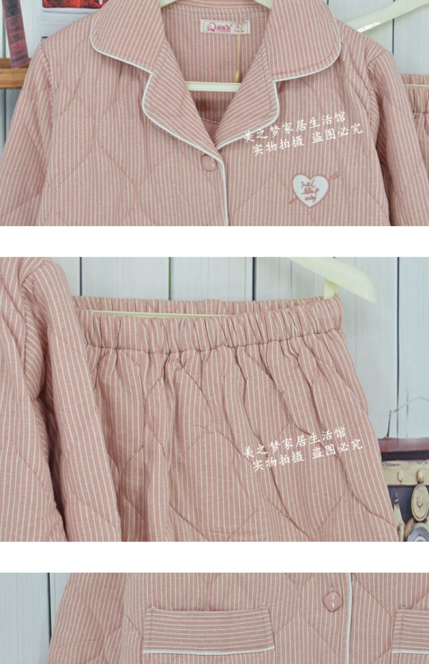 Li và Qian bộ đồ ngủ mùa đông cotton đôi nữ đan bên trong và bên ngoài bông mỏng cotton nam phục vụ nhà bộ quần áo ngủ