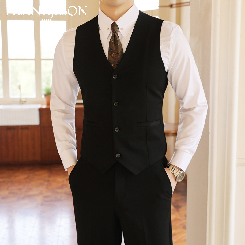 高級スーツベストメンズスーツ韓国風スリム無地ワークウェアベストウェディング花婿の付添人スーツブラザースーツ