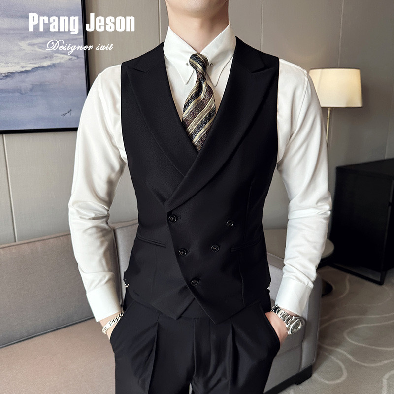 High-End British Gentleman Suit Vest Men's Suit Double-Breasted Lapel Vest Wedding Groomsmen Outfit Brother Outfit
