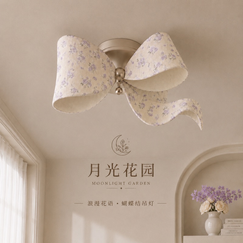 Moonlight Garden Designer-Style French Pastoral Floral Bow Bedroom Dining Room Lamp Creative and Unique Ceiling Light Fixture Moonlight Garden Designer-Style French Pastoral Floral Bow Bedroom Dining Room Lamp Creative and Unique Ceiling Light Fixture