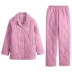 Tiêu chuẩn Mỹ mùa thu và mùa đông phụ nữ dày ba lớp đồ ngủ quilted bộ đồ hai mảnh có thể được mặc bên ngoài bông ấm dịch vụ nhà