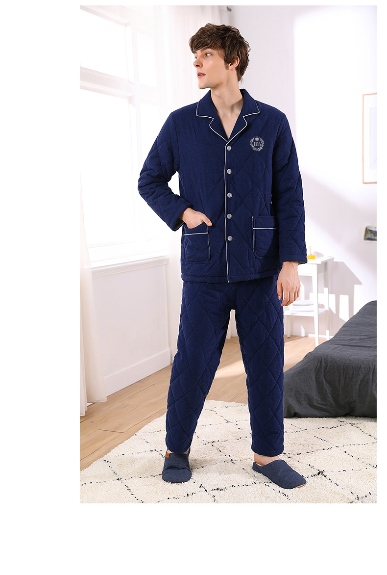 Bộ đồ ngủ bằng vải bông dày ba lớp tiêu chuẩn Mỹ mùa thu và mùa đông cotton ấm áp có thể được mặc bên ngoài bộ đồ cotton phục vụ tại nhà đồ bộ mặc nhà cao cấp hàn quốc