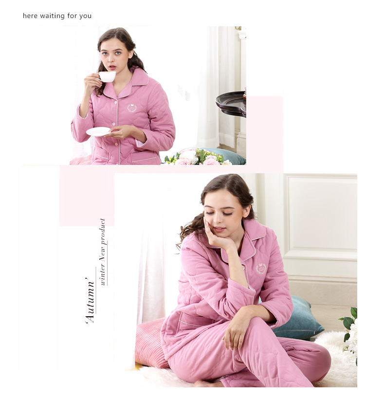 Mỹ tiêu chuẩn mùa thu và mùa đông phụ nữ mới dày bộ đồ ngủ ba lớp ấm áp có thể mặc bên ngoài dịch vụ nhà bông đồ lửng mặc nhà