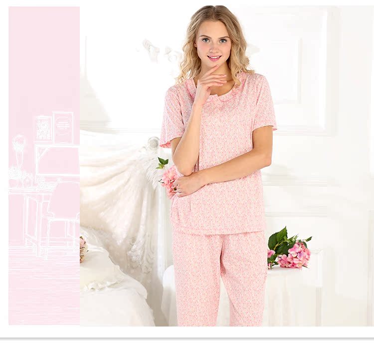 Bộ đồ ngủ nữ 2018 tiêu chuẩn Mỹ mùa xuân và mùa hè Bộ đồ ngủ cotton ngắn tay hai mảnh có thể mặc bên ngoài phục vụ mùa thu đồ bộ thun lạnh