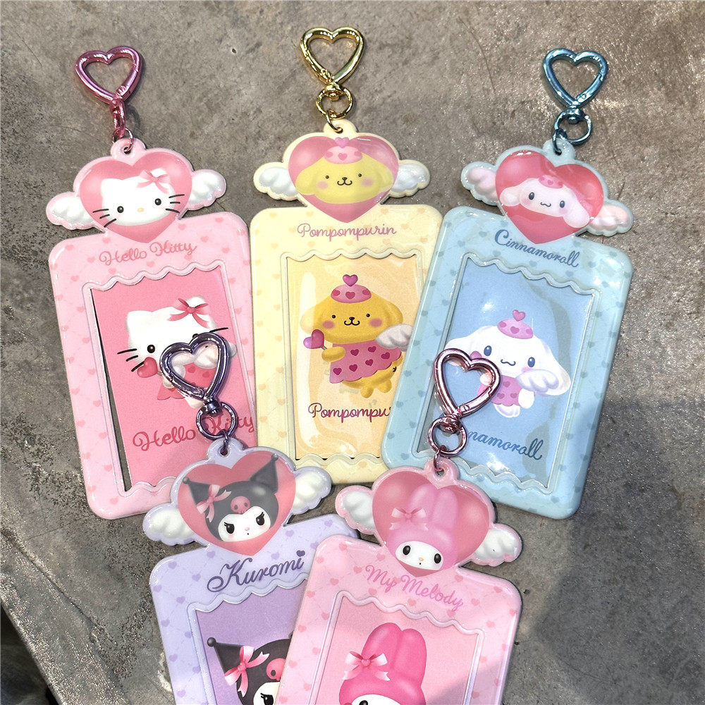 Cute PVC card holder with heart-shaped design and angel motif, 3-inch size, suitable for idol fans, photocard holders, meal cards, and storage.
