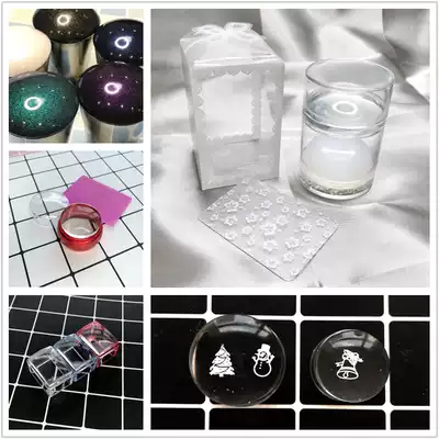 Nail art printing chapter transparent silicone large seal double-headed adhesive shrinkable printing with lid seal Metal handle with scraper