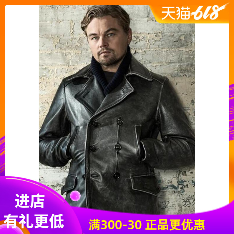 United States World War II Navy 740 sailor double-row buttoned genuine leather coat with cow leather clothing plus cotton retro military meme-Taobao