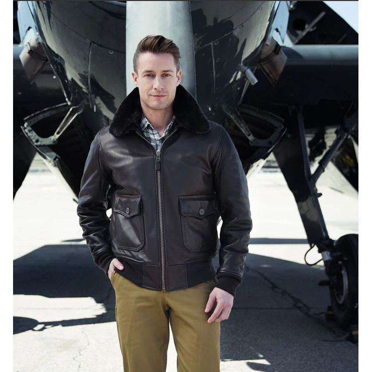 Cockpit G1 Flight Suit Genuine Leather Jacket Motorcycle Jacket Detachable Fur Collar Cowhide Pilot Jacket