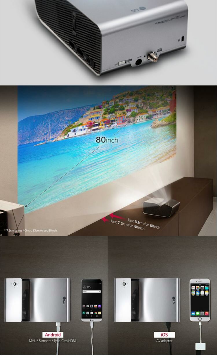 Máy chiếu LG PH450UG HD siêu ngắn ném máy chiếu thương mại di động thông minh 3D không có TV màn hình