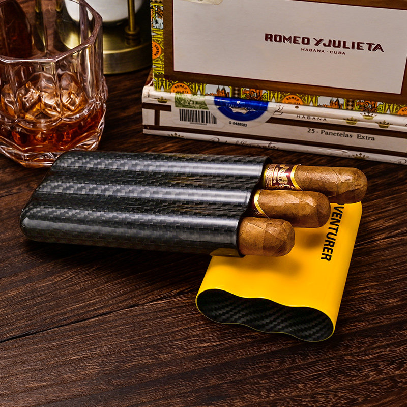 CIGARLOONG EGGPLANT CIGAR Carbon Fiber Moisturizing Cover Travel Portable Three CIGAR KIT GIFT BOX PACKAGING-Taobao