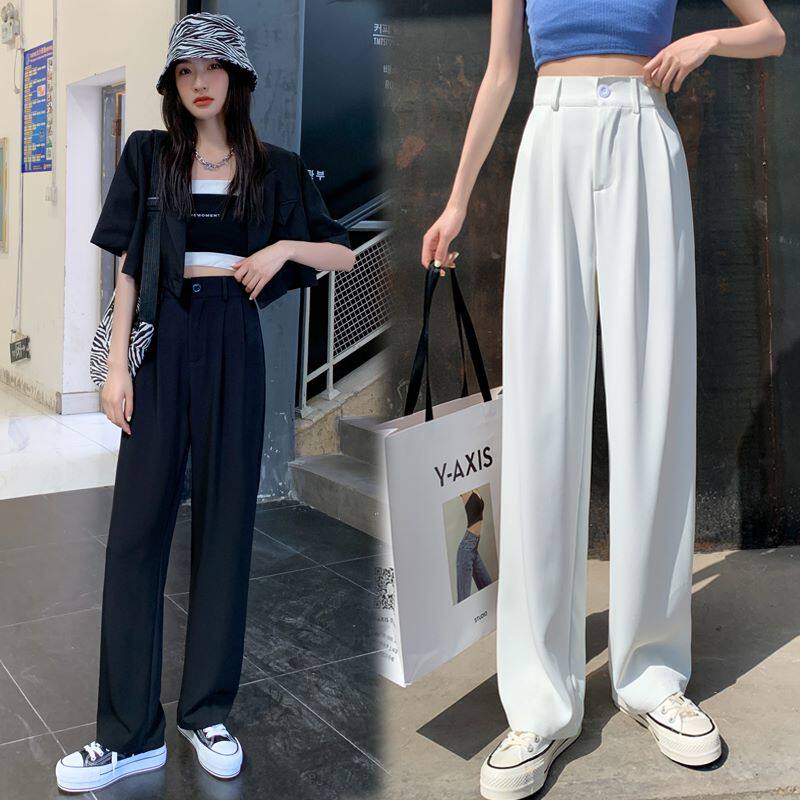 Drooping wide-leg pants women's 2022 spring and summer new loose and thin high-waisted Korean version straight suit casual mopping trousers