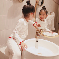 Doll Aiqiu New Japanese small and medium-sized children thick round neck autumn pants cotton jacquard elastic underwear set