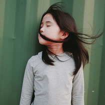 Doll love beauty autumn new custom female small child cotton knitted warm round neck sleeve ingot ingot collar base shirt