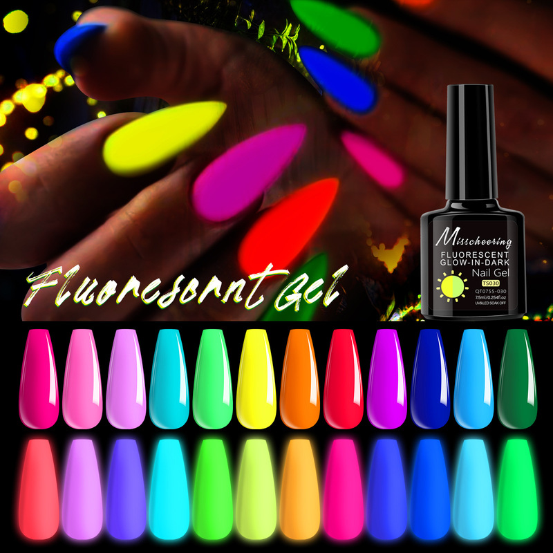 Glow-In-The-Dark Nail Polish Gel, Fluorescent Candy Color Series, Trendy Popular 12-Color Nail Art Uv Led Gel Polish Set