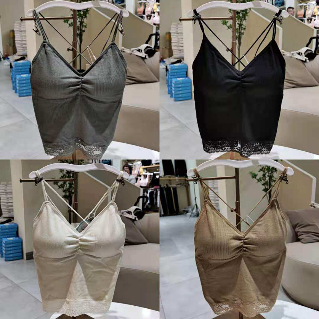 Cross Fine Shoulder Strap Beauty Body Medium Long Vest 7385 Breasted Removable Chest Cushion Underwear without wearing bra vest harness-Taobao