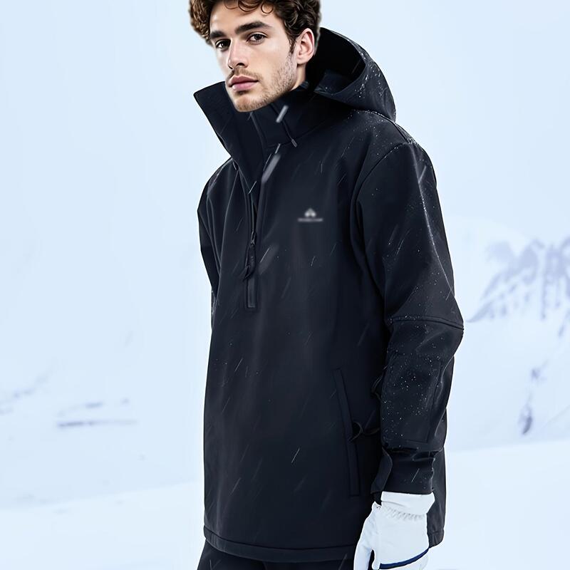 [Black] Trailblazer Double-Board Sports Ski Jacket for Men, Waterproof, Windproof, Warm, Pullover, Fleece-Lined Softshell Top
