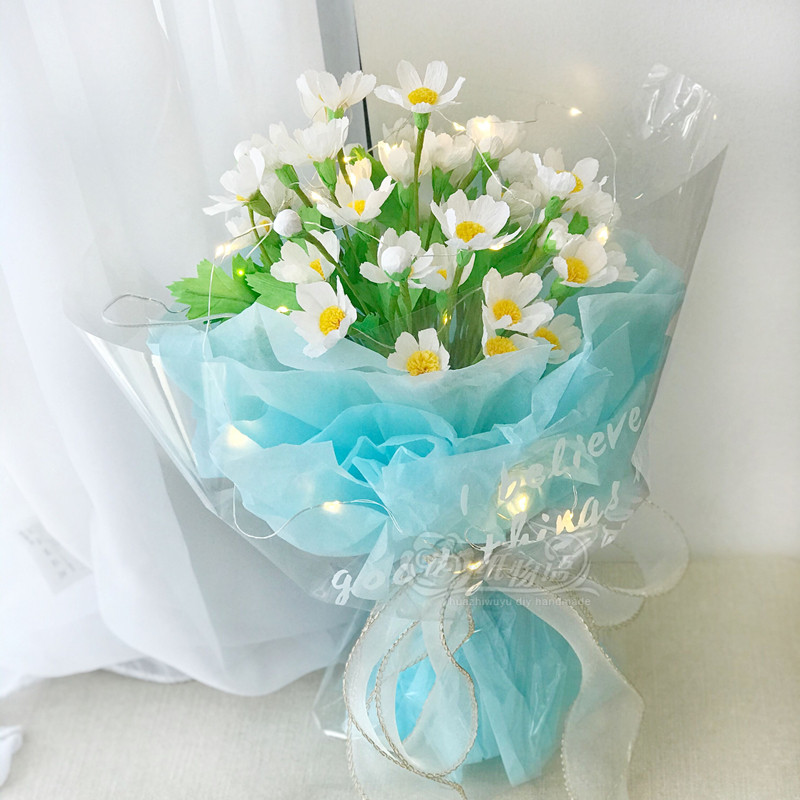Wrinkled Paper Small Daisy Bouquet DIY Handmade Material Packs Paper Art Emulation Paper Flowers Folds Students Graduation Season Gifts
