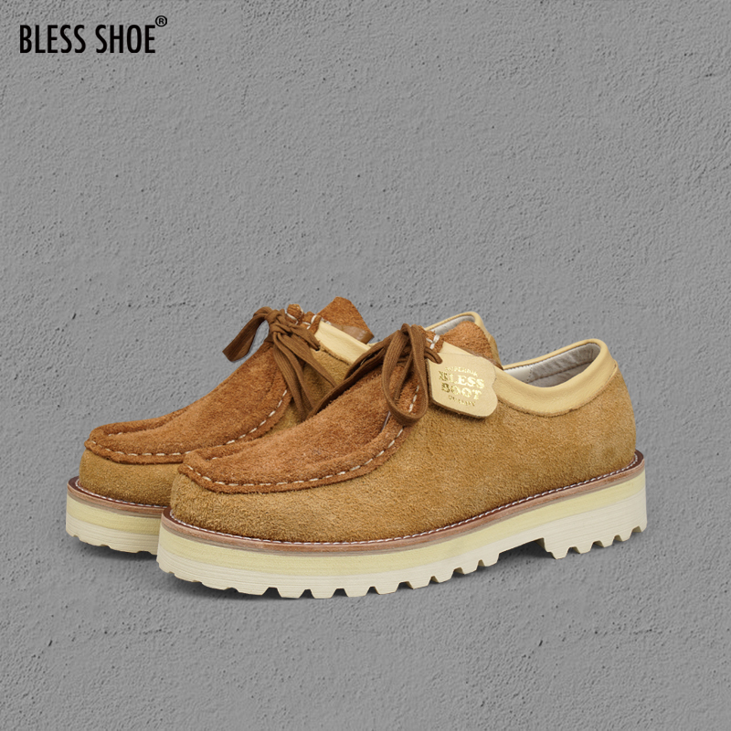 Bless Shoe Wallabee Low-Top Thick-Soled Kangaroo Shoes Genuine Leather Plush Color-Blocked Casual Work Boots