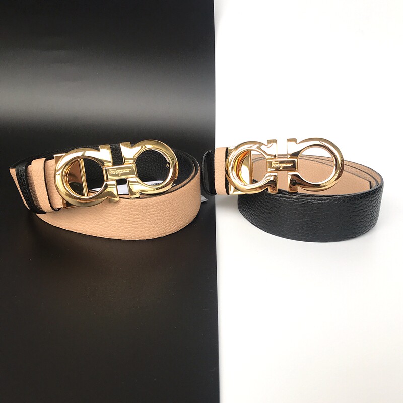 (with box in stock) FERRAGAMO Ferragamo men's and women's double horseshoe buckle double-sided belt belt
