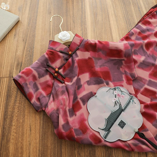 俏娘鱼 Ретро красное летнее элегантное ципао, городской стиль